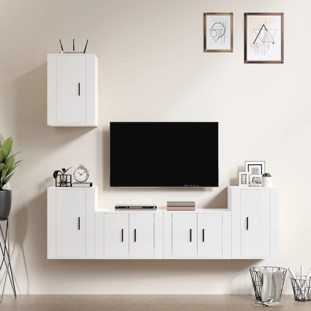 vidaXL Ensemble de meubles TV 5 pcs Blanc brillant Bois d'ingénierie