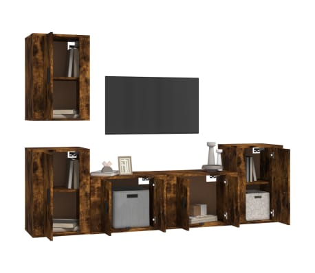 vidaXL 5 Piece TV Cabinet Set Smoked Oak Engineered Wood