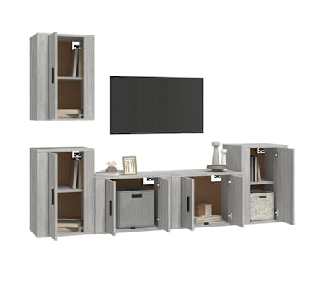vidaXL 5-tlg. TV-Schrank-Set Grau Sonoma Holzwerkstoff