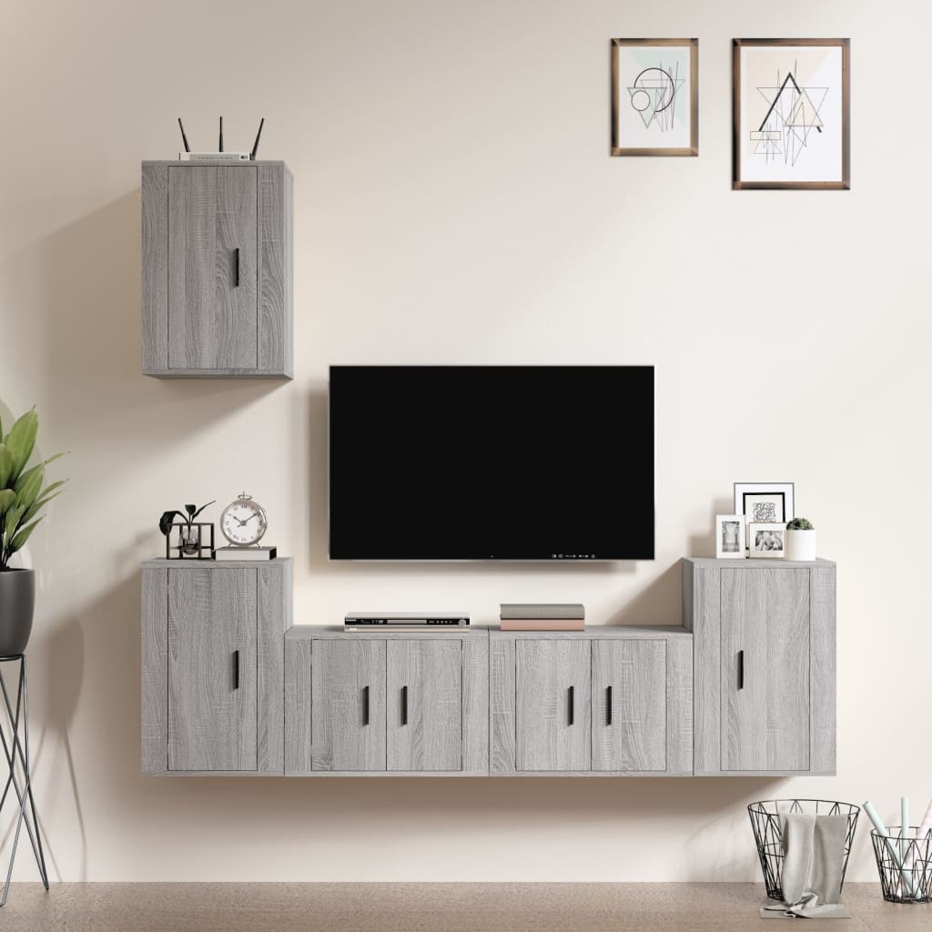 vidaXL 5-tlg. TV-Schrank-Set Grau Sonoma Holzwerkstoff