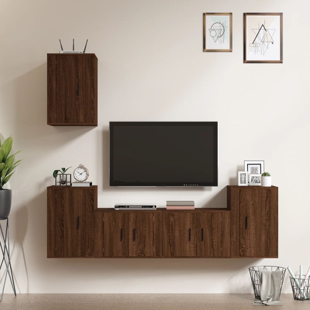 vidaXL 5-tlg. TV-Schrank-Set Braun Eichen-Optik Holzwerkstoff