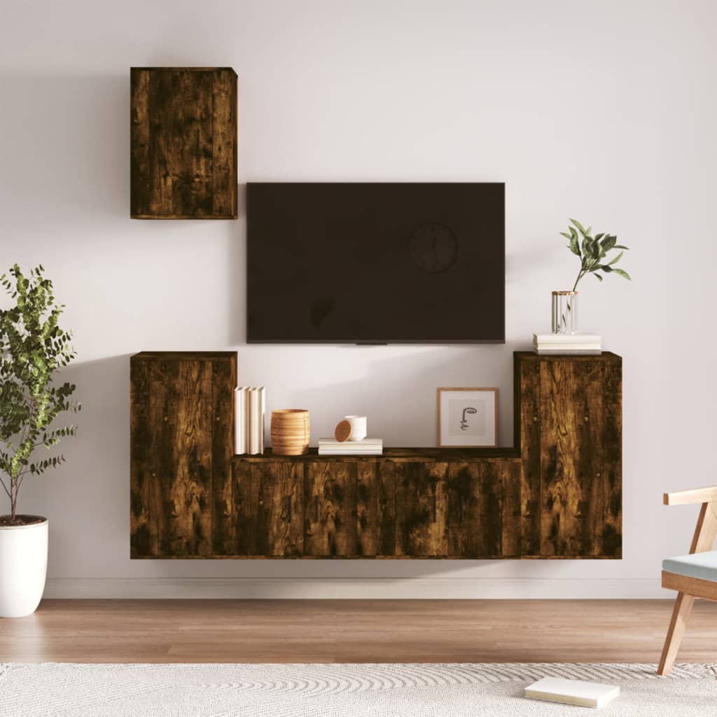vida XL 5-tlg. TV-Schrank-Set Räuchereiche Holzwerkstoff