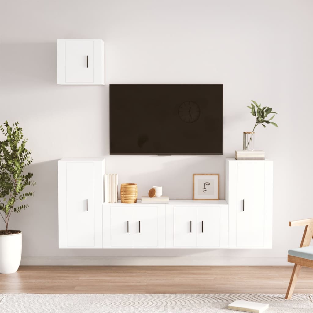 vidaXL Conjunto móveis de TV 5 pcs madeira processada branco