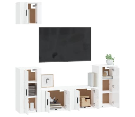 vidaXL 5-daļīgs TV skapīšu komplekts, spīdīgi balts, inženierijas koks