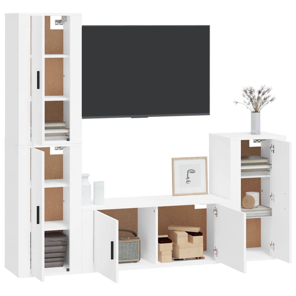 vidaXL 4-delige Tv-meubelset bewerkt hout wit