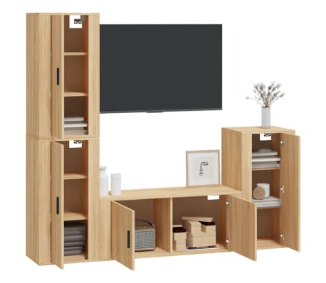 vidaXL Televizoriaus spintelių komplektas, 4 dalių, ąžuolo, mediena
