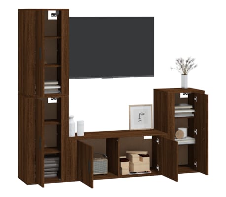 vidaXL TV spintelių komplektas, 4 dalių, rudas ąžuolo, mediena