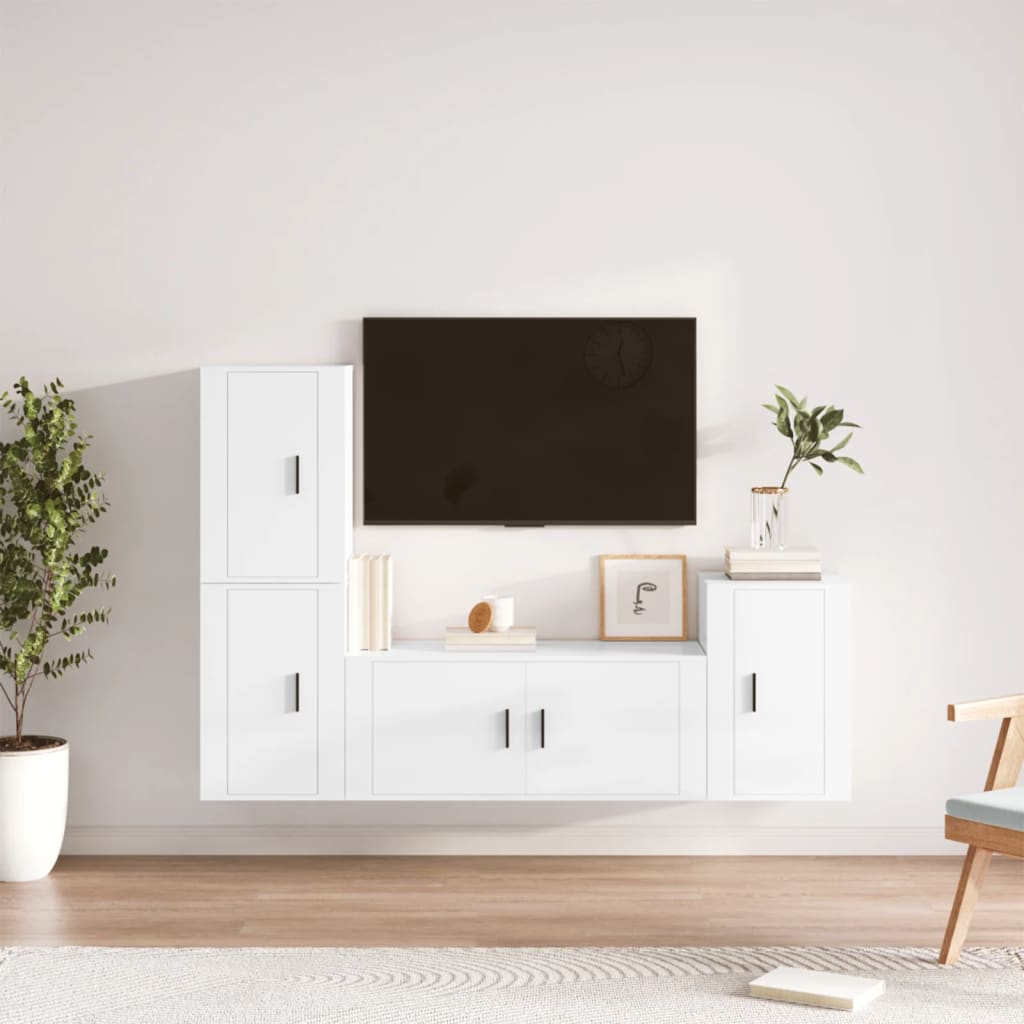 4-delige Tv-meubelset hout hoogglans wit - 24