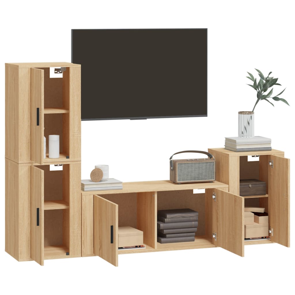 vidaXL 4-delige Tv-meubelset bewerkt hout sonoma eikenkleurig