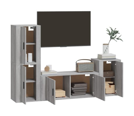 vidaXL 4-tlg. TV-Schrank-Set Grau Sonoma Holzwerkstoff