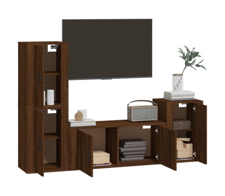 vidaXL TV spintelių komplektas, 4 dalių, rudas ąžuolo, mediena