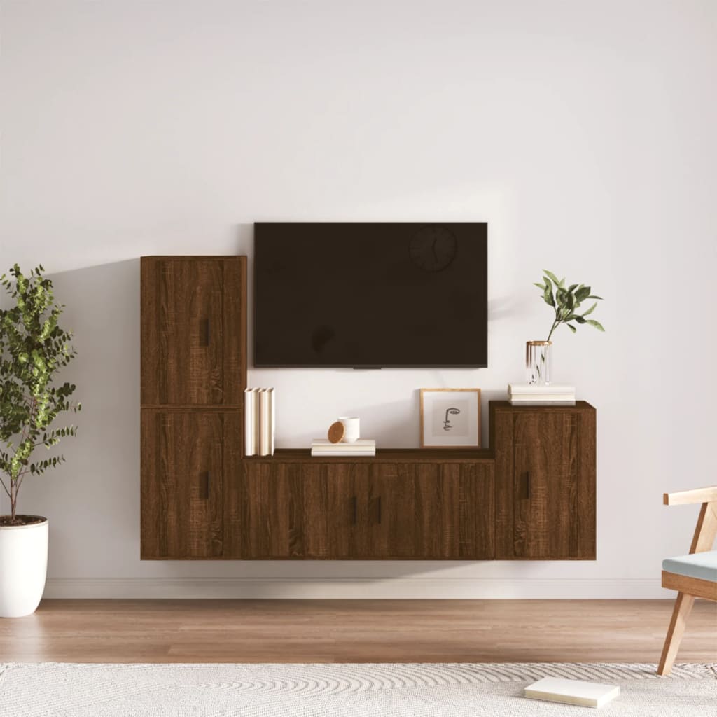 vidaXL Conjunto móveis de TV 4pcs madeira processada carvalho castanho