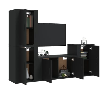 vidaXL Set de muebles para TV 4 piezas madera contrachapada negro
