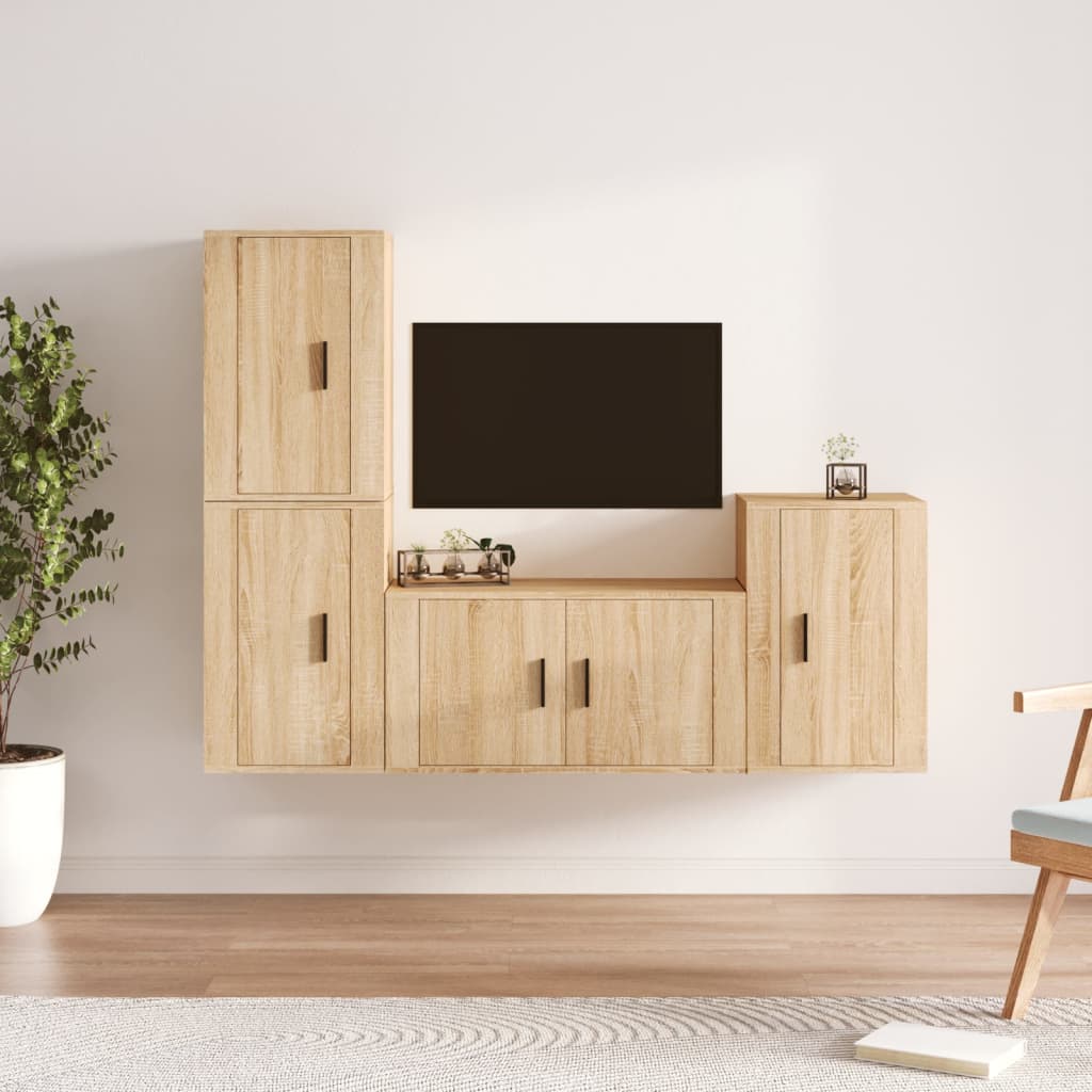 vidaXL Set dulap TV, 4 piese, stejar sonoma, lemn prelucrat