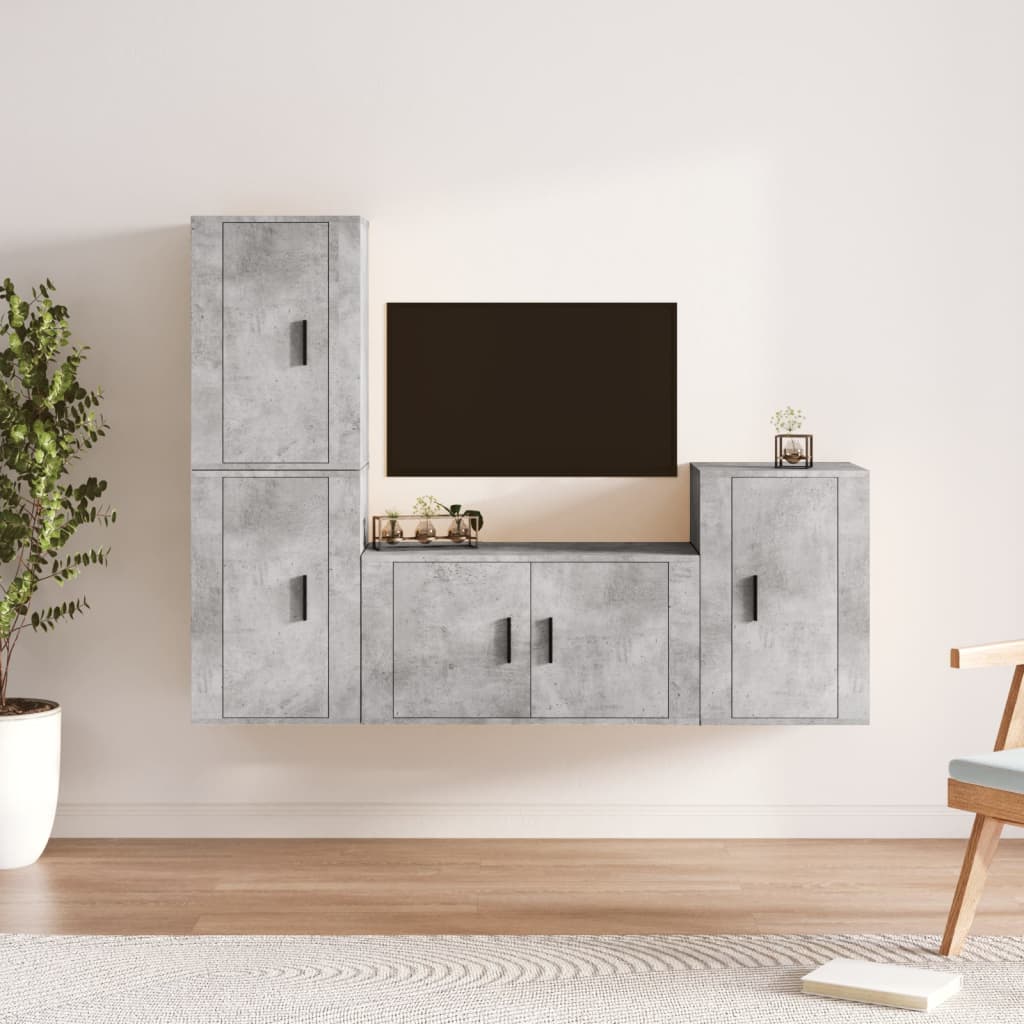 vidaXL Set dulap TV, 4 piese, gri beton, lemn prelucrat
