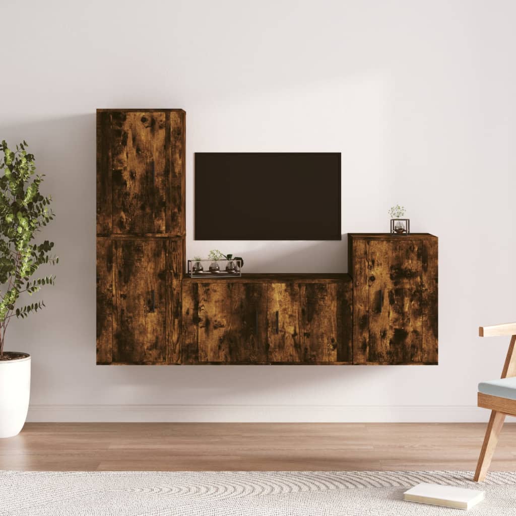 vidaXL Conjunto móveis de TV 4 pcs madeira processada carvalho fumado