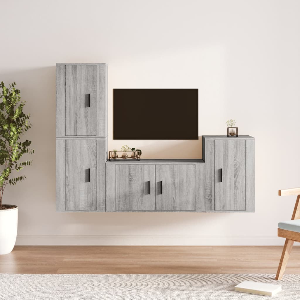 vidaXL Conjunto móveis de TV 4 pcs madeira processada sonoma cinza