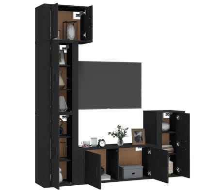 vidaXL Televizoriaus spintelių komplektas, 5 dalių, juodas, mediena