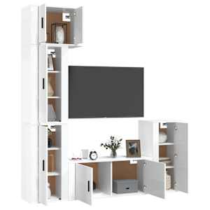 vidaXL 5 Piece TV Cabinet Set High Gloss White Engineered Wood
