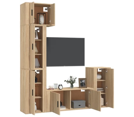 vidaXL 5 r&eacute;szes sonoma t&ouml;lgy sz&iacute;nű szerelt fa TV-szekr&eacute;nyszett