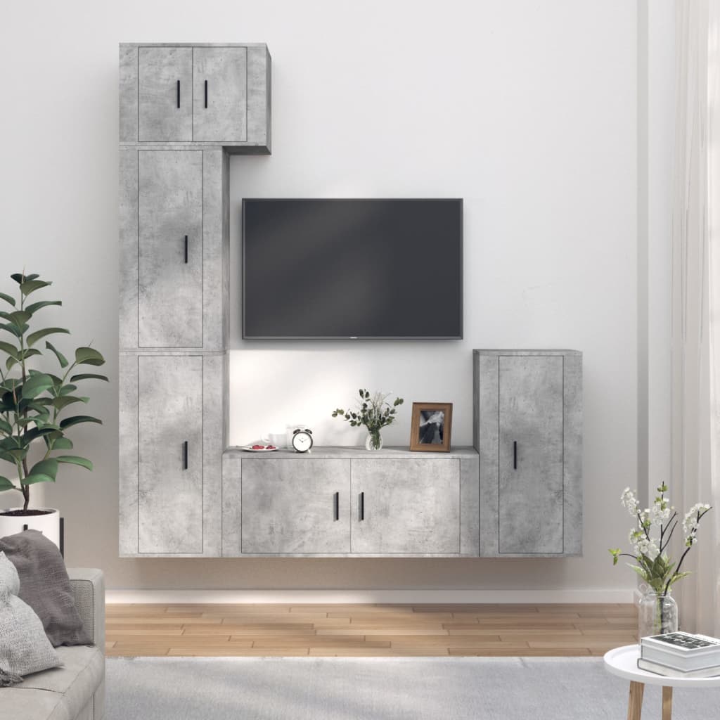 vidaXL 5-tlg. TV-Schrank-Set Betongrau Holzwerkstoff