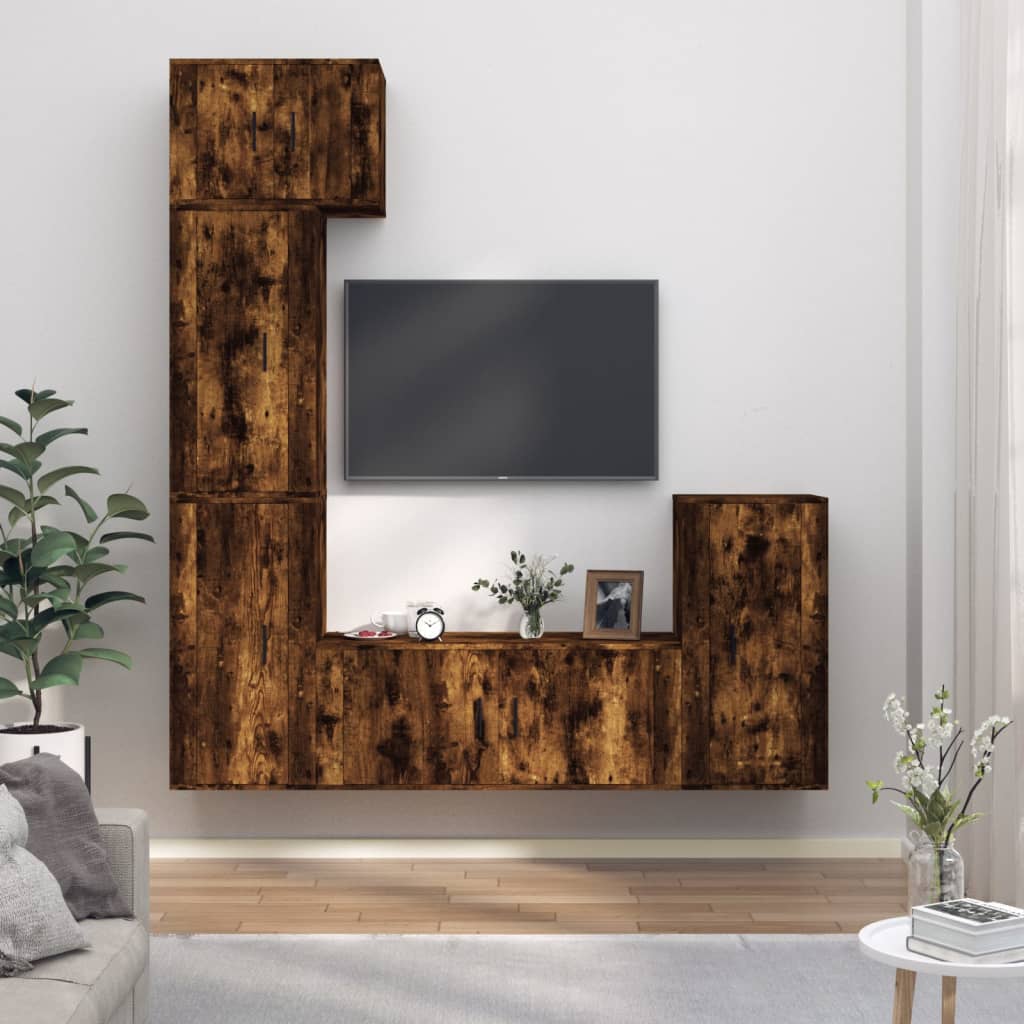 5dílný set TV skříněk kouřový dub kompozitní dřevo
