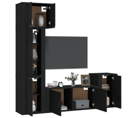 vidaXL Televizoriaus spintelių komplektas, 5 dalių, juodas, mediena