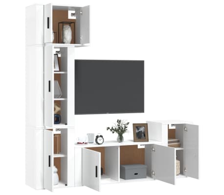 vidaXL 5-daļīgs TV skapīšu komplekts, spīdīgi balts, inženierijas koks