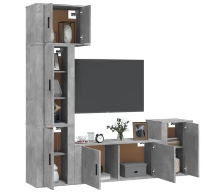 vidaXL TV spintelių komplektas, 5 dalių, betono pilkas, mediena