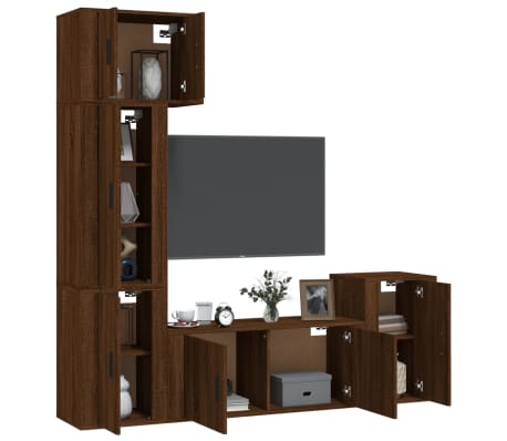 vidaXL TV spintelių komplektas, 5 dalių, rudas ąžuolo, mediena