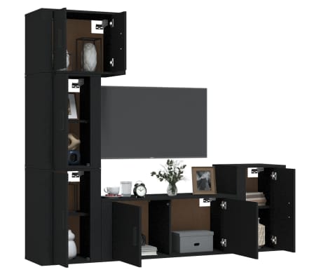 vidaXL Televizoriaus spintelių komplektas, 5 dalių, juodas, mediena