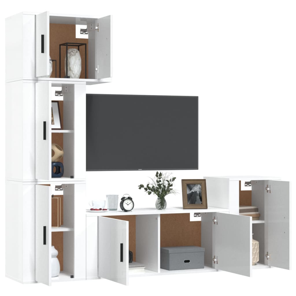 vidaXL 5-delige Tv-meubelset bewerkt hout hoogglans wit afbeelding