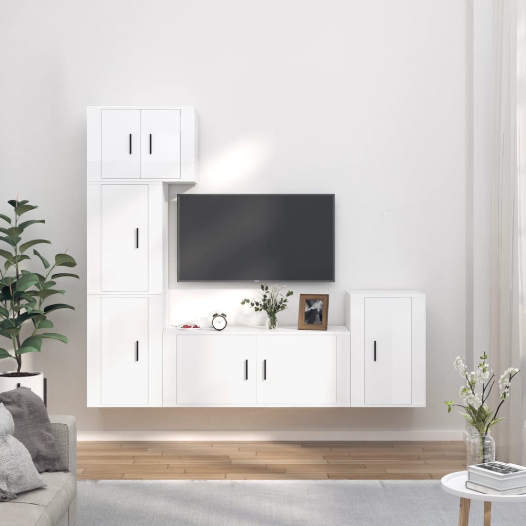 vidaXL 5-tlg. TV-Schrank-Set Hochglanz-Weiß Holzwerkstoff