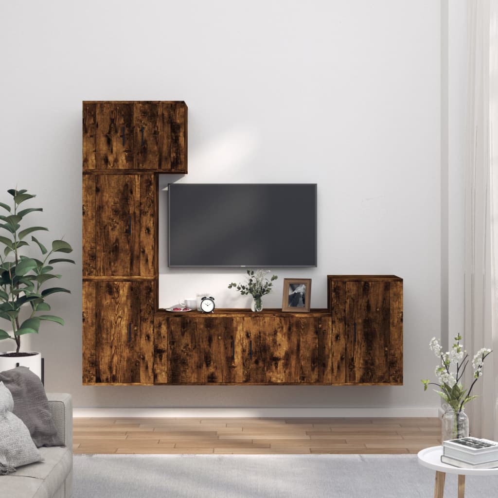 vidaXL Set dulapuri TV, 5 piese, stejar fumuriu, lemn prelucrat