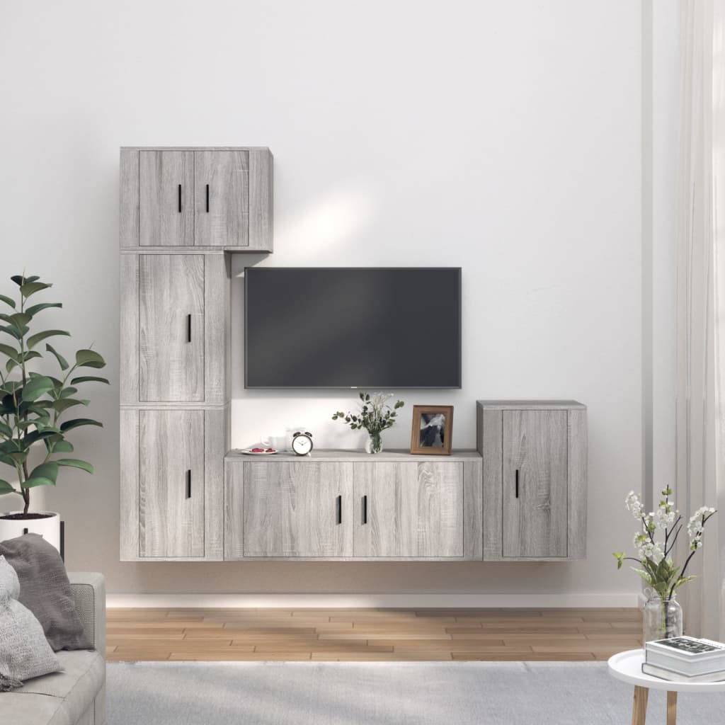 vidaXL Set dulapuri TV, 5 piese, gri sonoma, lemn prelucrat