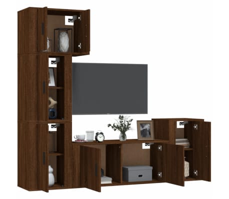 vidaXL TV spintelių komplektas, 5 dalių, rudas ąžuolo, mediena