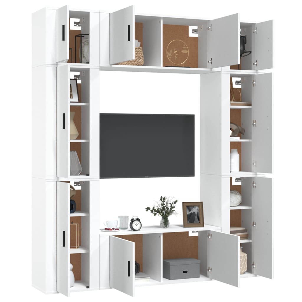 vidaXL Set Mobili Porta TV 8pz Bianco in Legno Multistrato