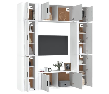 vidaXL Set Mobili Porta TV 8pz Bianco in Legno Multistrato