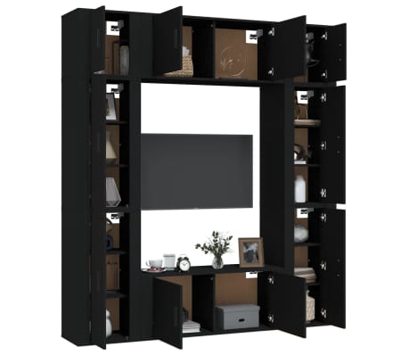 vidaXL Televizoriaus spintelių komplektas, 8 dalių, juodas, mediena