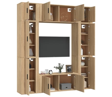 vidaXL Televizoriaus spintelių komplektas, 8 dalių, ąžuolo, mediena
