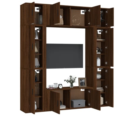 vidaXL TV spintelių komplektas, 8 dalių, rudas ąžuolo, mediena