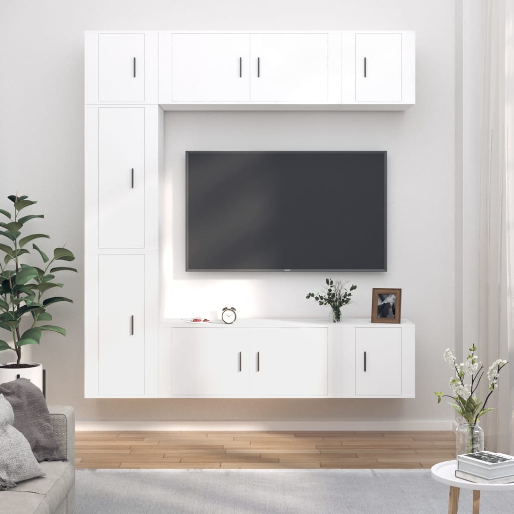 vidaXL Set dulap TV, 7 piese, alb, lemn prelucrat