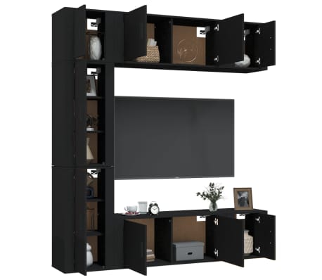 vidaXL 7 Piece TV Cabinet Set Black Engineered Wood