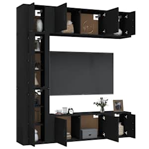 vidaXL 7 Piece TV Cabinet Set Black Engineered Wood