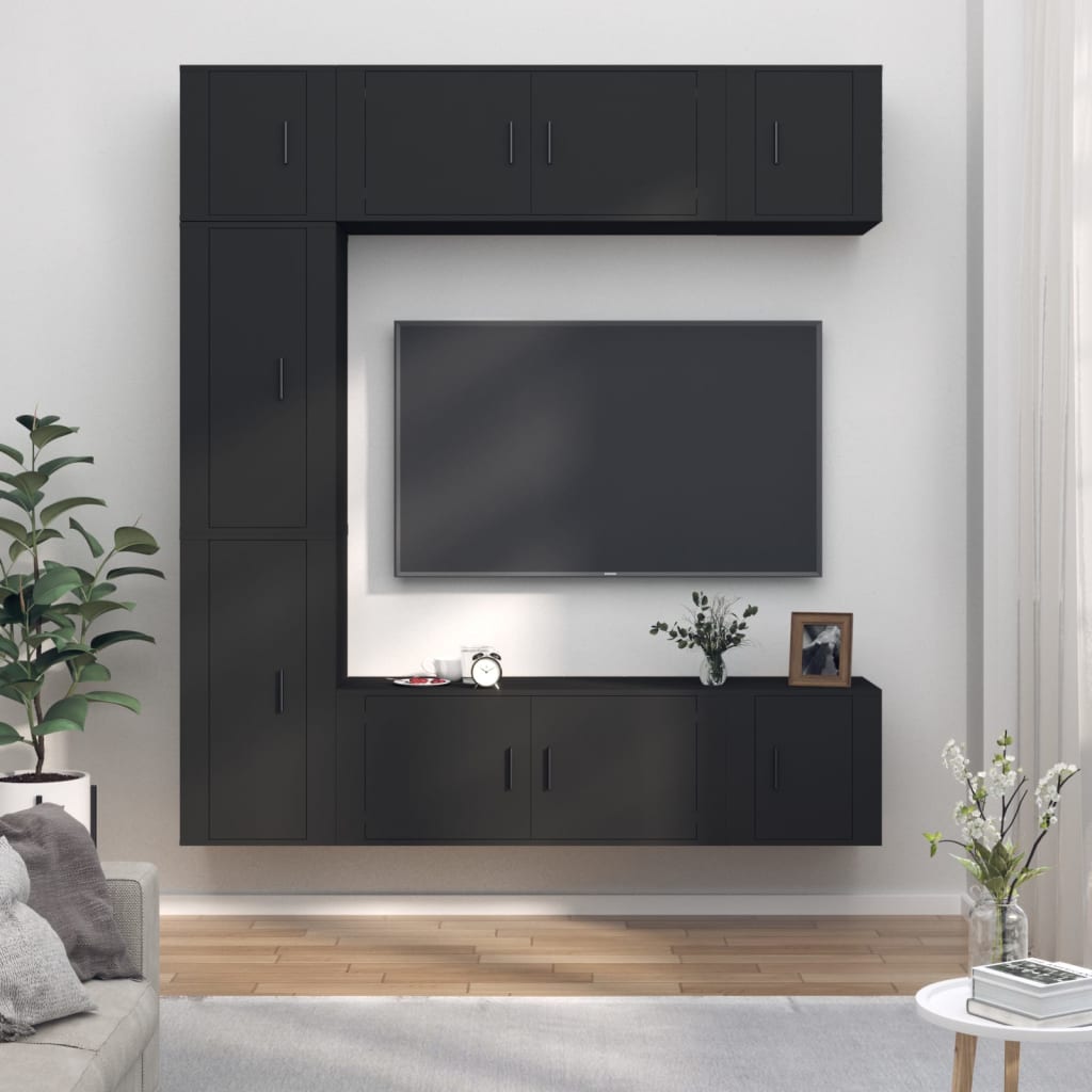 7dílný set TV skříněk černý kompozitní dřevo
