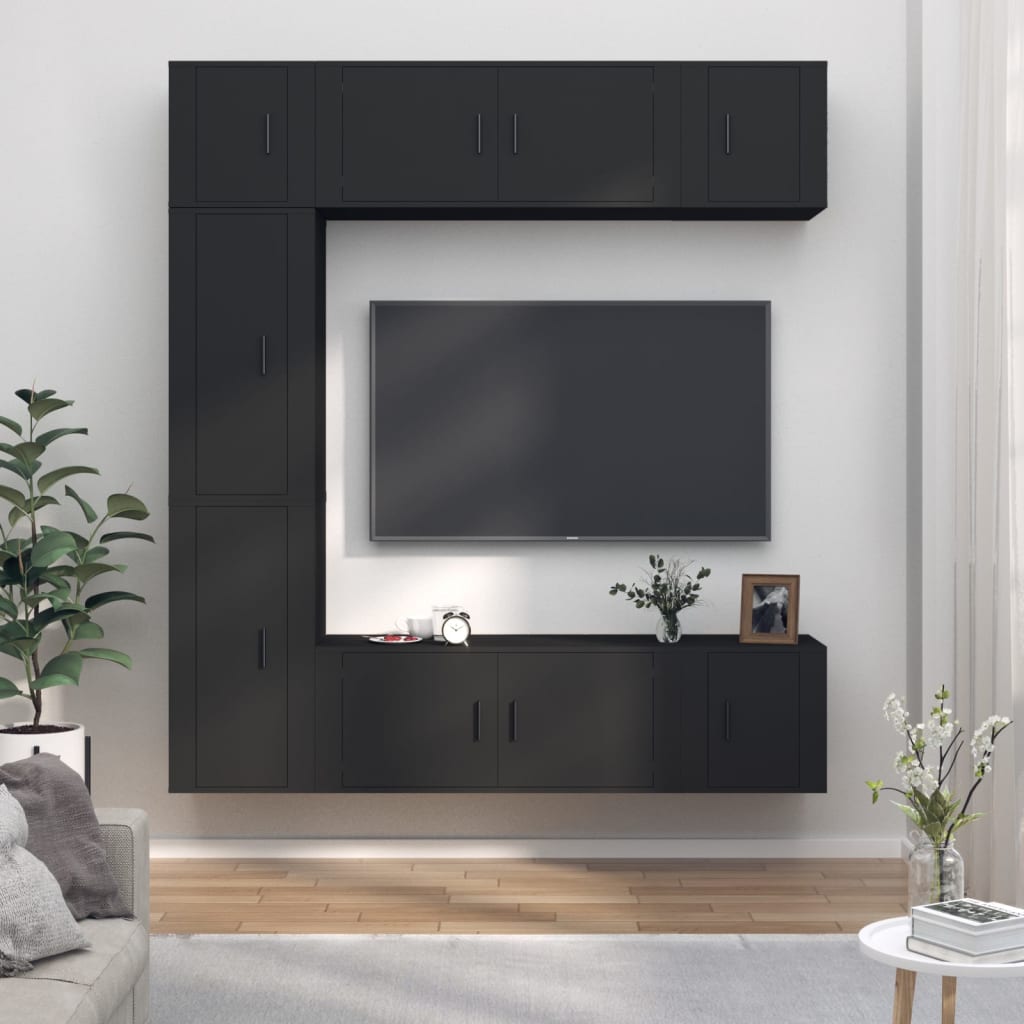 vida XL 7-tlg. TV-Schrank-Set Schwarz Holzwerkstoff