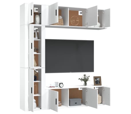 vidaXL TV spintelių komplektas, 7 dalių, baltas, mediena, blizgus