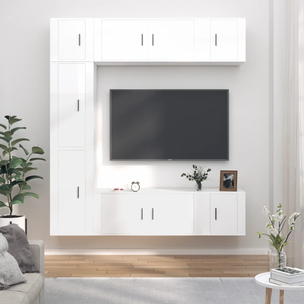 vidaXL 7-tlg. TV-Schrank-Set Hochglanz-Weiß Holzwerkstoff