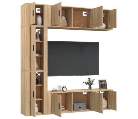 vidaXL Televizoriaus spintelių komplektas, 7 dalių, ąžuolo, mediena
