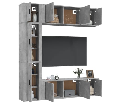 vidaXL TV spintelių komplektas, 7 dalių, betono pilkas, mediena